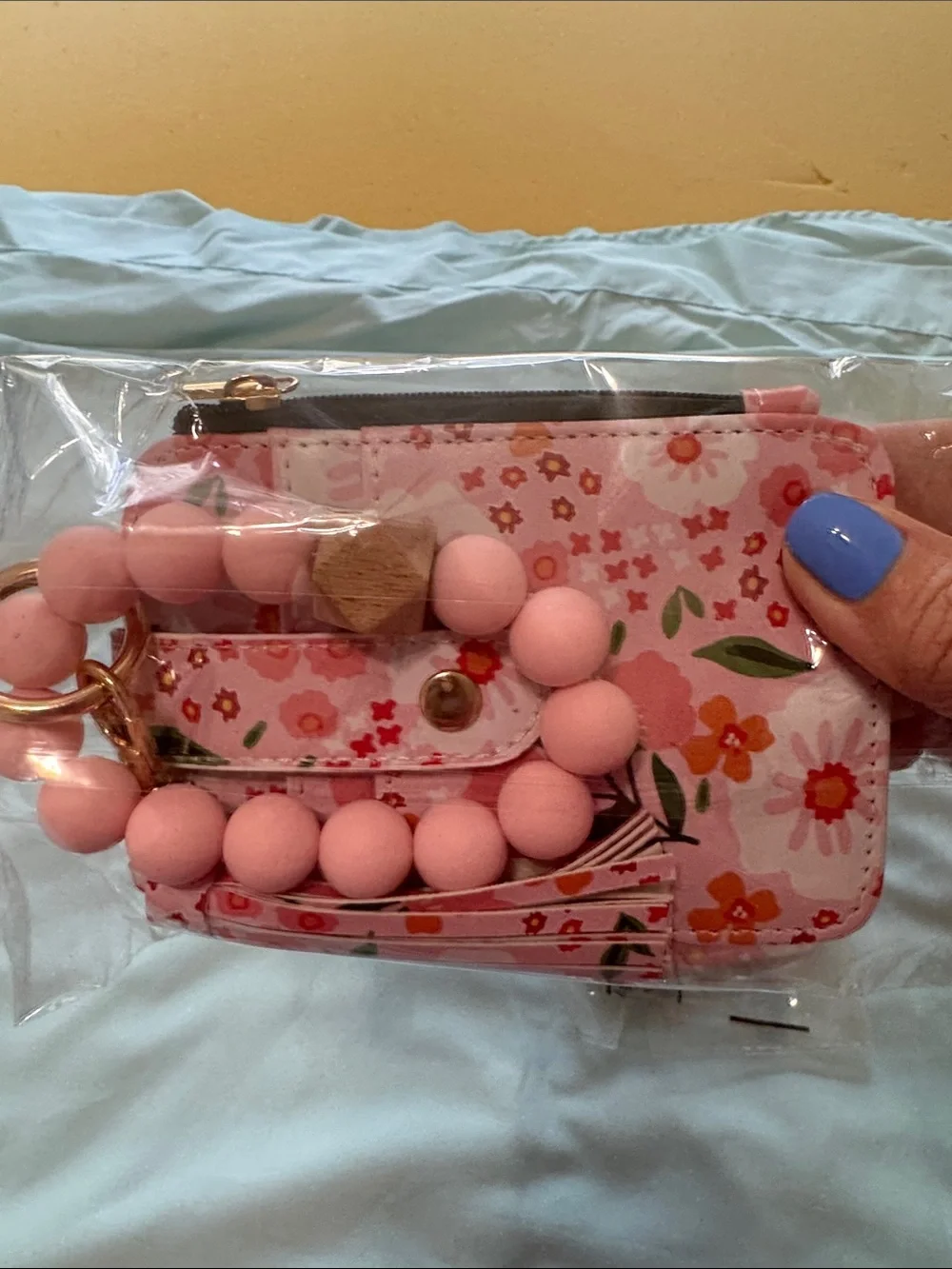 Floral Kids Wristlet Keychain Card Holder - Pink, Orange, Blue